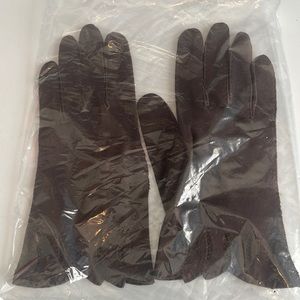 Vtg 1940s brown women’s gloves WPL English double woven cotton suede size 6 1/2